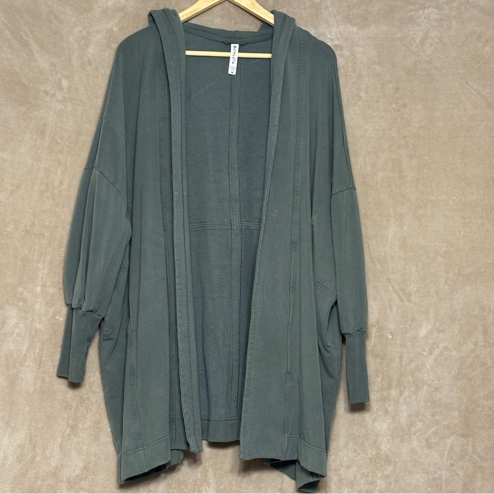 Athleta Hooded Gray Green Dolman French Terry Jacket Size M